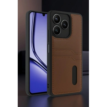 Realme Note 50 4G Kılıf Sara Kartvizitli Deri Kılıf - Taba