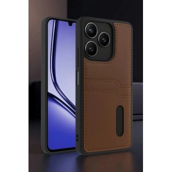 Realme Note 50 4G Kılıf Sara Kartvizitli Deri Kılıf - Taba