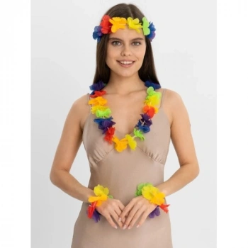 Rengarenk Hawaii Kolye Taç Bileklik Seti