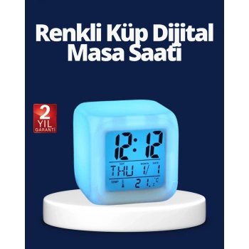 Renk Değiştiren Led Alarmlı Dijital Küp Masa Saati