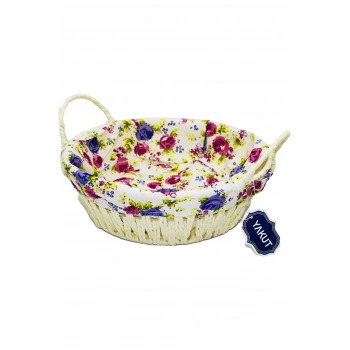 Renkli Bezli Yuvarlak Ekmek Sepeti Hasır -8820