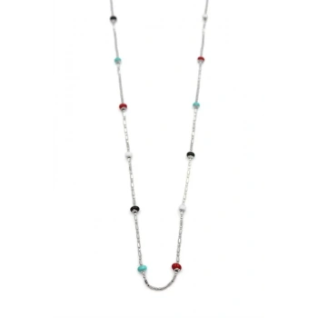 Renkli Boncuklu Zincir Kolye - Gümüş