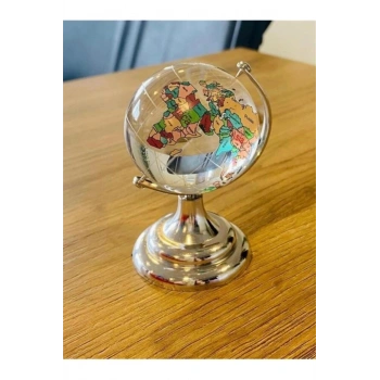 Renkli Dünya Cam Küre 5 cm Çap Ayaklı Kristal Cam Renkli Dünya Haritası Küre
