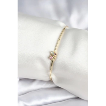 Renkli Kelebek Figür Gold Renk Pirinç Kadın Bileklik - TJ-BB8004