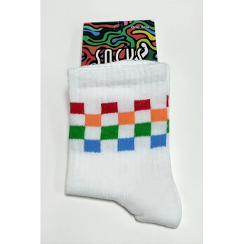 Renkli Küp Desenli Kolej Çorap 8*28
