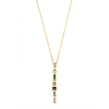 Renkli Taşlı Element Kolye - Altın