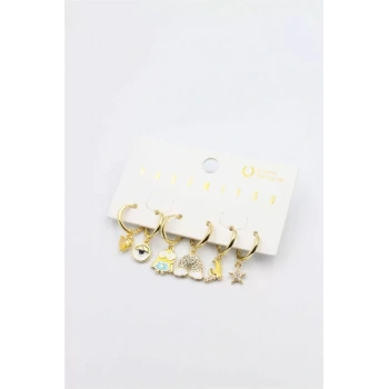 Renkli Taşlı Set Küpe - Altın