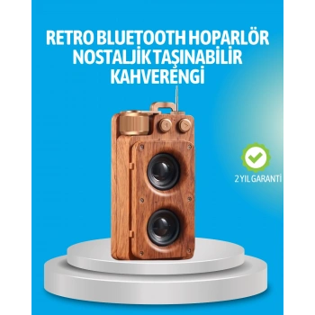 Retro Bluetooth Hoparlör Ahşap Görünümlü 5W Çift Stereo Ses