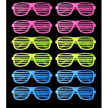 Retro Neon Fosforlu Panjur Gözlük 12 Adet – 80’ler 90’lar Parti Stili (4887)