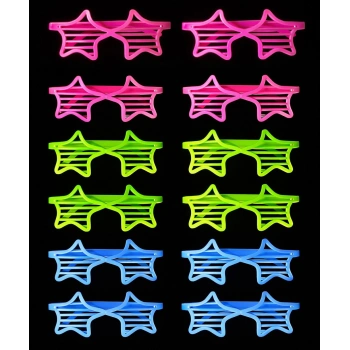 Retro Neon Fosforlu Yıldız Panjur Gözlük - 12 Adet