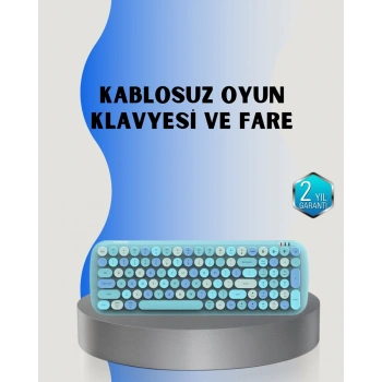 Retro Tarz Kablosuz Klavye Mouse Seti – 104 Tuşlu Ergonomik Tasarım