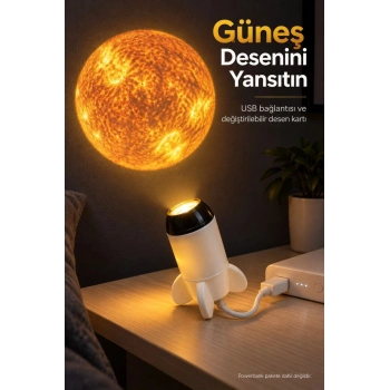 Roket Şeklinde Projeksiyon Lambası Değiştirilebilir Görsel Kartlı