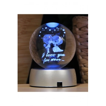 Romantik Işıklı Kristal Küre – “I Love You Forever” RGB Led Işıklı Pilli