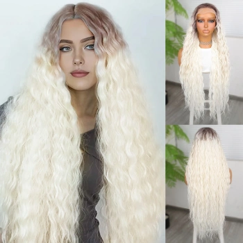 Rus Kumralı Beyaz Platin Ombreli Fiber Sentetik Tül Peruk