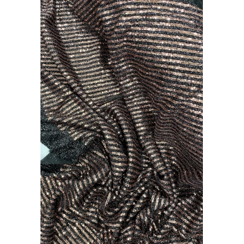 Sakallı Çizgili Pullu Kumaş  Pullu Payet Kumaş Abiye Nişan Düğün Siyah Bakır