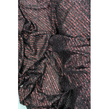 Sakallı Çizgili Pullu Kumaş  Pullu Payet Kumaş Abiye Nişan Düğün Siyah Bordo