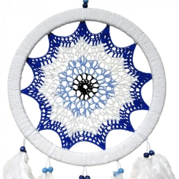 Saks Mavisi Nazar Motifli Kuş Tüylü Duvar Süsü