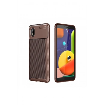 Samsung Galaxy A01 Core Kılıf Auto Focus Karbon Kapak - Kahverengi