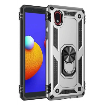 Samsung Galaxy A01 Core Kılıf Sofya Yüzüklü Silikon Kapak - Gümüş