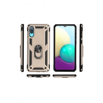 Samsung Galaxy A02 Kılıf Sofya Yüzüklü Silikon Kapak - Gold