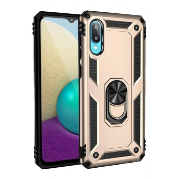 Samsung Galaxy A02 Kılıf Sofya Yüzüklü Silikon Kapak - Gold