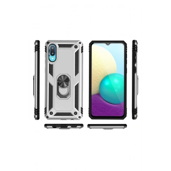 Samsung Galaxy A02 Kılıf Sofya Yüzüklü Silikon Kapak - Gümüş