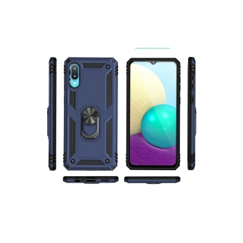 Samsung Galaxy A02 Kılıf Sofya Yüzüklü Silikon Kapak - Lacivert