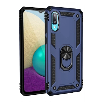 Samsung Galaxy A02 Kılıf Sofya Yüzüklü Silikon Kapak - Lacivert