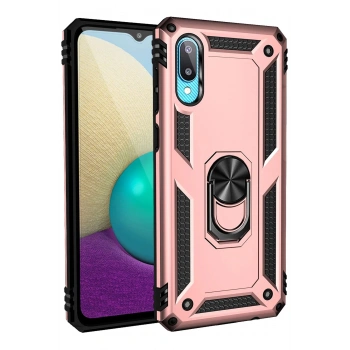 Samsung Galaxy A02 Kılıf Sofya Yüzüklü Silikon Kapak - Rose