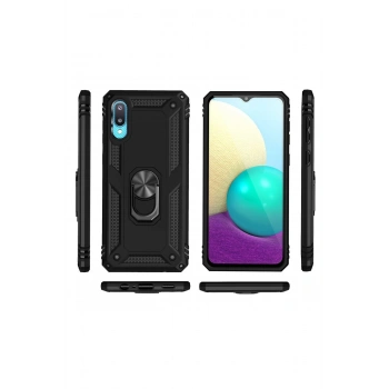 Samsung Galaxy A02 Kılıf Sofya Yüzüklü Silikon Kapak - Siyah