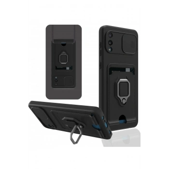 Samsung Galaxy A02 Kılıf Zuma Kartvizitli Yüzüklü Silikon - Siyah