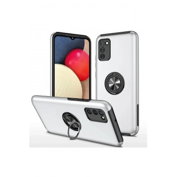 Samsung Galaxy A02S Kılıf Elit Yüzüklü Kapak - Gümüş