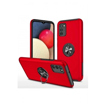 Samsung Galaxy A02S Kılıf Elit Yüzüklü Kapak - Kırmızı