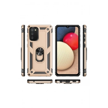 Samsung Galaxy A02S Kılıf Sofya Yüzüklü Silikon Kapak - Gold
