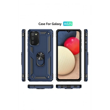 Samsung Galaxy A02S Kılıf Sofya Yüzüklü Silikon Kapak - Lacivert