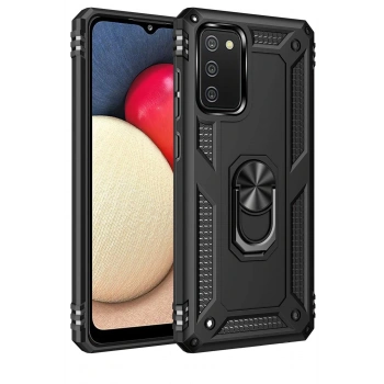 Samsung Galaxy A02S Kılıf Sofya Yüzüklü Silikon Kapak - Siyah