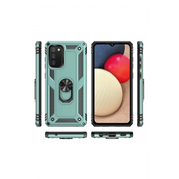 Samsung Galaxy A02S Kılıf Sofya Yüzüklü Silikon Kapak - Yeşil