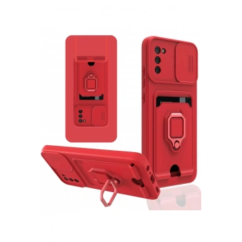 Samsung Galaxy A02S Kılıf Zuma Kartvizitli Yüzüklü Silikon - Kırmızı