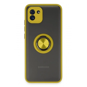 Samsung Galaxy A03 Kılıf Montreal Yüzüklü Silikon Kapak - Sarı