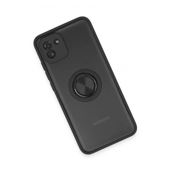 Samsung Galaxy A03 Kılıf Montreal Yüzüklü Silikon Kapak - Siyah