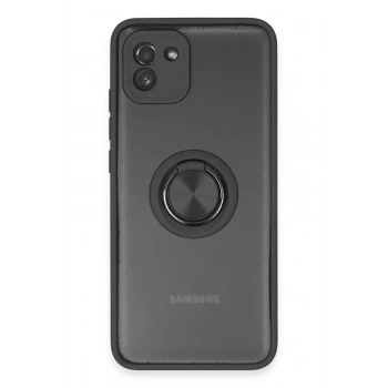 Samsung Galaxy A03 Kılıf Montreal Yüzüklü Silikon Kapak - Siyah