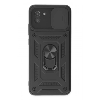 Samsung Galaxy A03 Kılıf Pars Lens Yüzüklü Silikon - Siyah