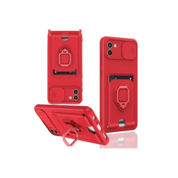 Samsung Galaxy A03 Kılıf Zuma Kartvizitli Yüzüklü Silikon - Kırmızı