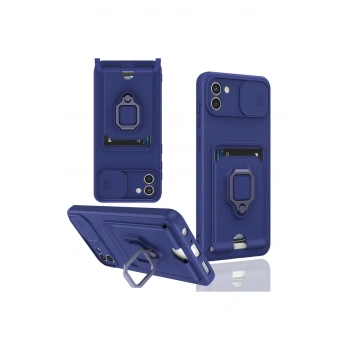 Samsung Galaxy A03 Kılıf Zuma Kartvizitli Yüzüklü Silikon - Lacivert