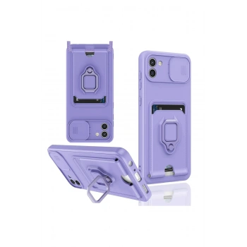 Samsung Galaxy A03 Kılıf Zuma Kartvizitli Yüzüklü Silikon - Lila