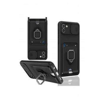 Samsung Galaxy A03 Kılıf Zuma Kartvizitli Yüzüklü Silikon - Siyah