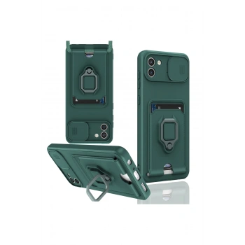 Samsung Galaxy A03 Kılıf Zuma Kartvizitli Yüzüklü Silikon - Yeşil