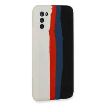 Samsung Galaxy A03S Kılıf Ebruli Lansman Silikon - Beyaz-Siyah