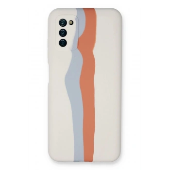 Samsung Galaxy A03S Kılıf Ebruli Lansman Silikon - Beyaz-Turuncu