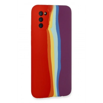 Samsung Galaxy A03S Kılıf Ebruli Lansman Silikon - Kırmızı-Mor